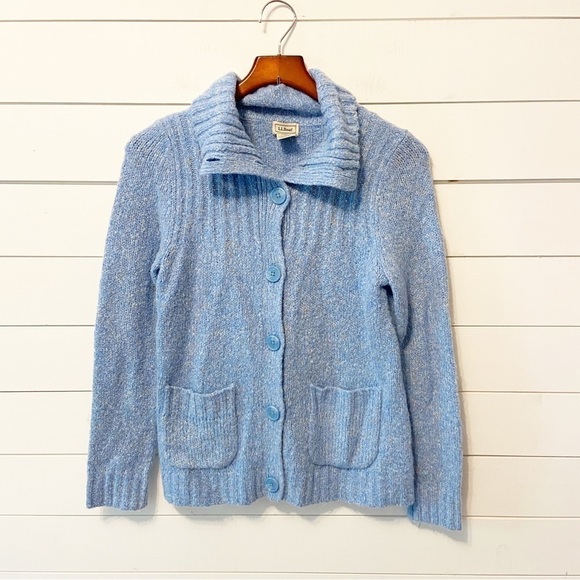 L.L. Bean | Wool Blend Blue Knit Cardigan Sweater Size Medium - Picture 1 of 7